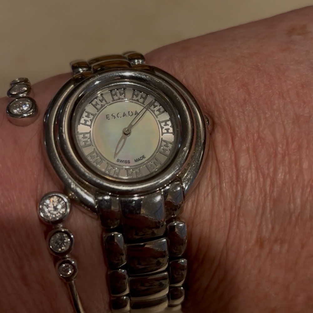 Escada Silver Luxury Watch with Mother of Pearl Dial.